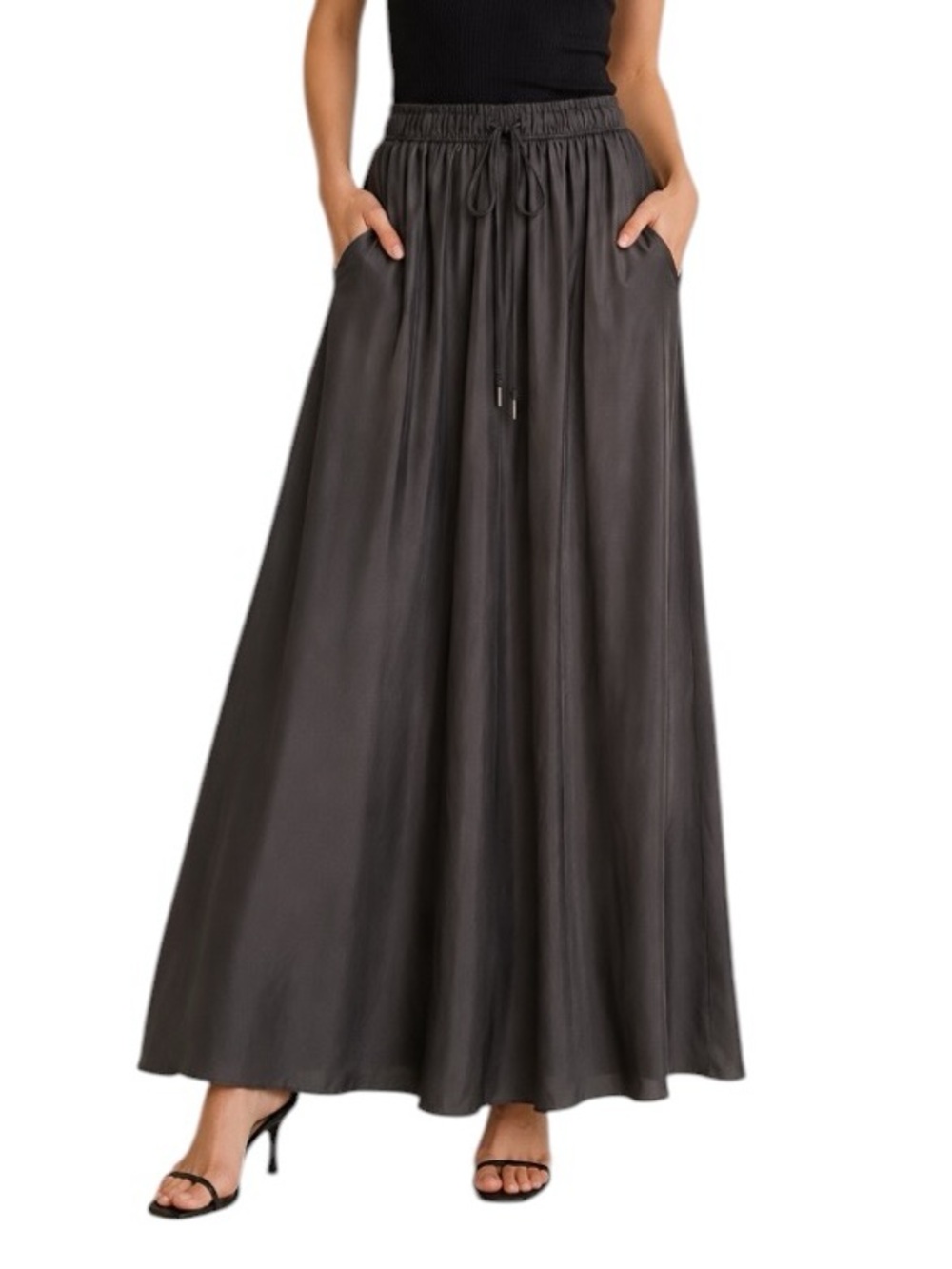 BCBGeneration - NWT Satin Maxi Skirt Charcoal Gray Elastic Waist Sz M